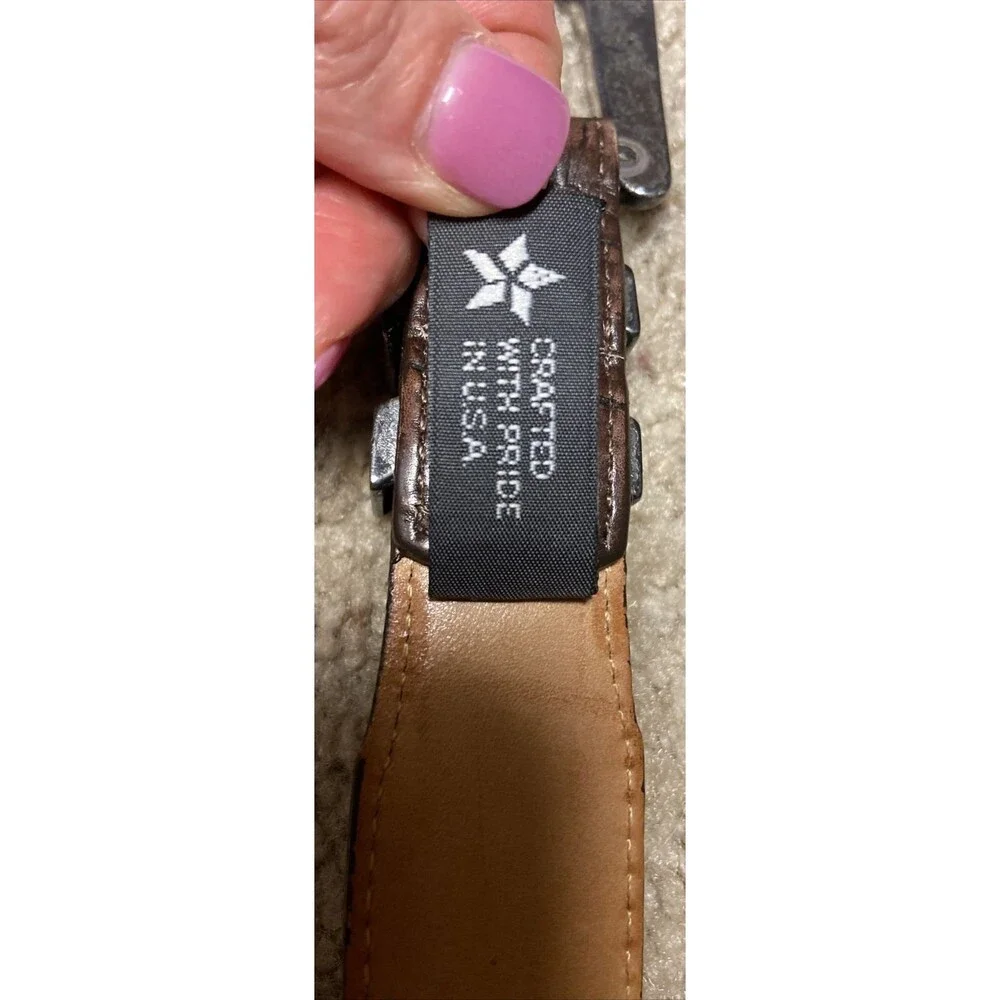 Onyx by Brighton Men's Brown Calfskin Leather Belt, Silver Plated, 36, USA Made